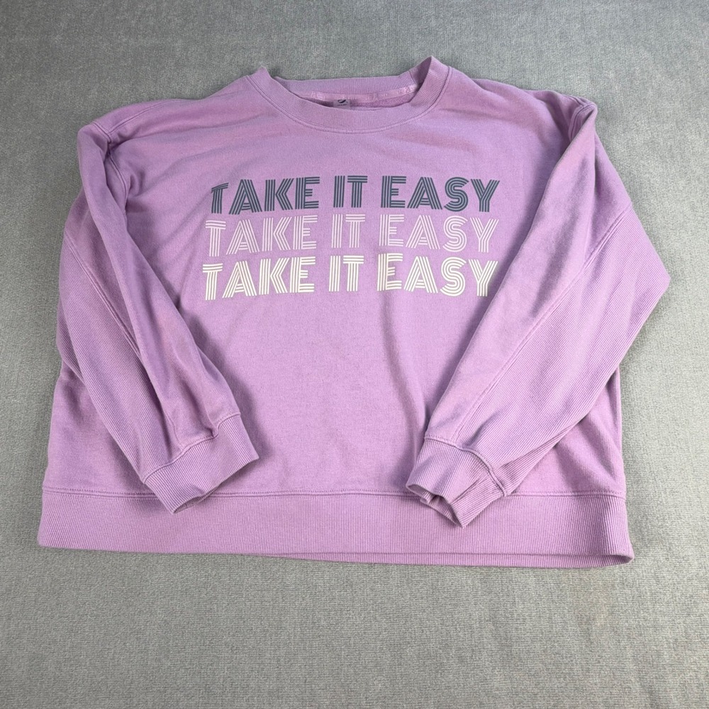 Lou & Grey Take It Easy Graphic Sweatshirt Womens XL Purple Loungewear Pullover
